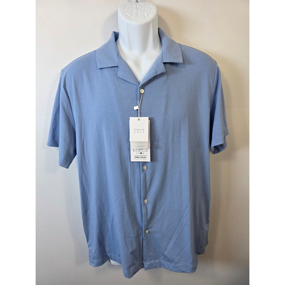 Cactus Man Ricky Singh Blue Premium Knit Camp Collar Shirt Mens Large NWT